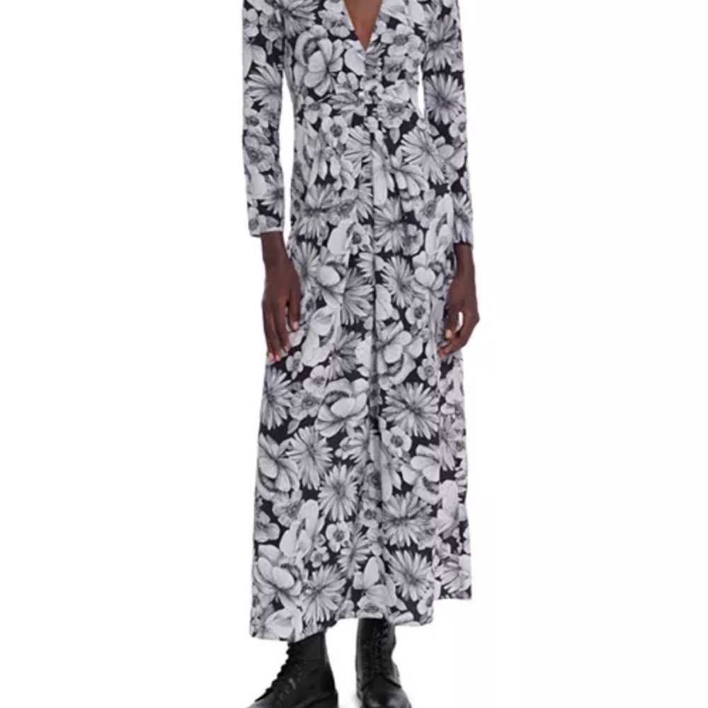 The Kooples Black and White Floral Midi Dress